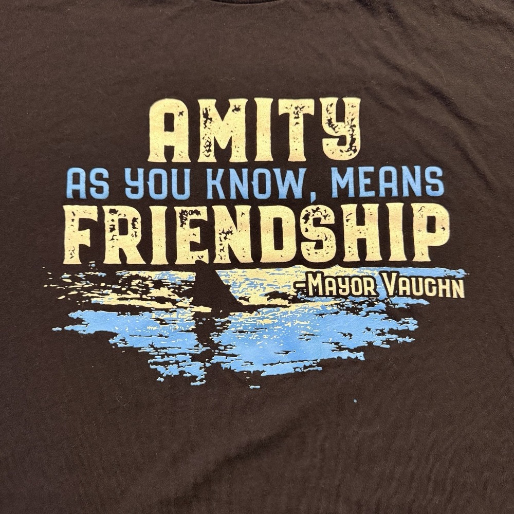 Jaws Amity Means Friendship Mayor Vaughn Shark Movie T Shirt Navy 2XL 3XL - Picture 2 of 4